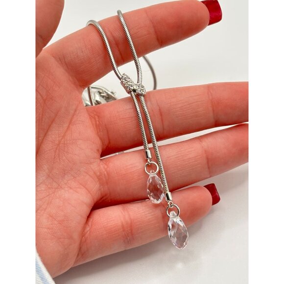 Swarovski Silver-Tone Adjustable Necklace With Crystal Drop Pendants - Picture 8 of 8